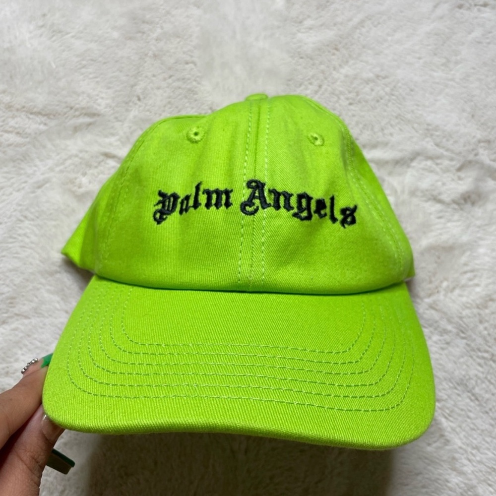 Palm Angels Men's Lime Logo-embroidered Neon
Twill Baseball Hat
